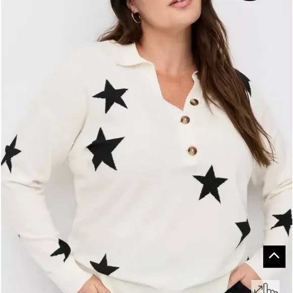 Torrid White Sweater with Black Stars - Picture 2 of 3